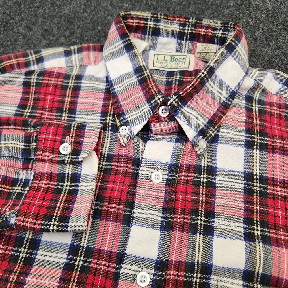 Vintage L.L. Bean Mens Medium Red White Plaid Cotton Flannel Button Up Shirt